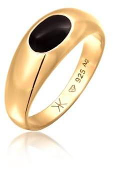 Kuzzoi Anello con sigillo da uomo lucidato con smalto in argento Sterling 925 placcato oro, anello in argento massiccio per uomini, misura 60-66, 0611392824, 62, Smaltato