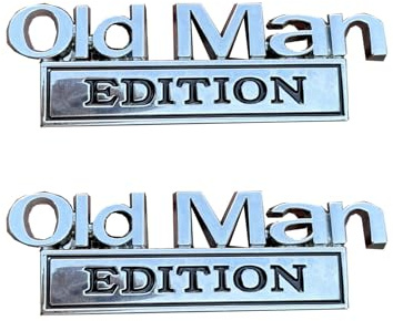 Old Man Edition Car Emblem, 3D Sticker Badge, Metal Sticker Badge, Bumper Decals for Car, Truck, SUV, Motorcycle, Badges for Tailgate, Bumper, Hood, Side, Waterproof Adhesive (2pc Silver-black)