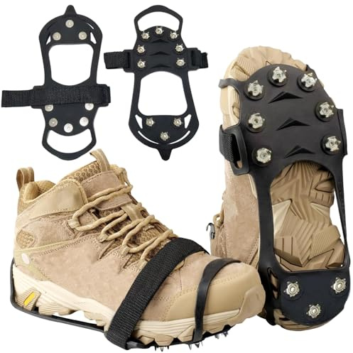 YAOYYG 1 Paar Steigeisen Für Wanderschuhe, Anti-Rutsch Schuhspikes Grödel Mit 10 Edelstahl Spikes,Traktion Mit Anti-Rutsch Für Walking, Joggen, Klettern Und Wandern,für Mann & Frau