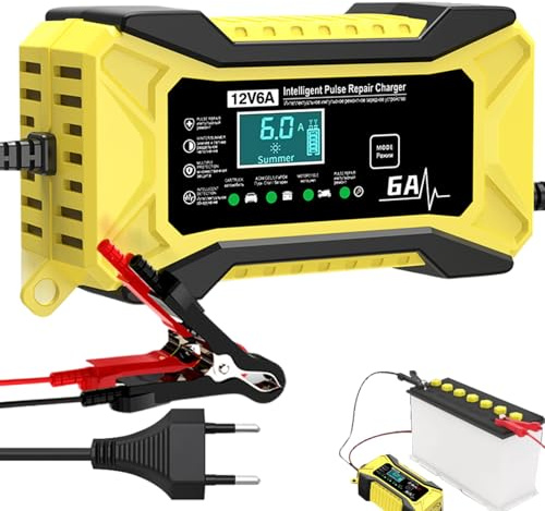 Cargador de Batería de Coche - 12V Cargador de Batería Arrancador para Automóvil,Suministros Automotrices con Pantalla LCD y Compensación de Temperatura para Camión Golf Exterior e Industrial