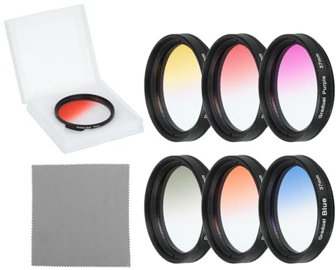 QUARKZMAN 6 Stück 37mm Gradual Color Filter Kit, Scheinwerfer Folie, mit Etui und Objektiv Reinigungstuch, für Lampe Camcorder SLR Kamera Fotografie, orange, gelb, blau, lila, rot, grau