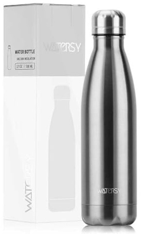 Borraccia Termica in Acciaio Inox 500 ml – Design WATERSY – Isolamento 24h Freddo / 12h Caldo, Antigoccia, Senza BPA, Ideale per Sport, Viaggio e Ufficio, Riutilizzabile (Acciaio Inox)