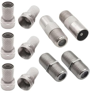5 Set F Plug Connectors for RG6 Coaxial Cable Nickel Plated Micro Screw/Twist On Aerial Connectors, for Satellite TV Sky HD Sky Q Freesat Virgin Media