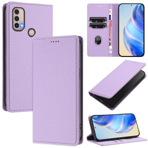 xinyunew Funda para Motorola Moto E20/E30/E40 PU Cuero Premium - [RFID Bloqueador] Carcasa de Cuero PU, Magnético Libro Tipo Flip Capa,Soporte Plegable con Tarjetero,púrpura