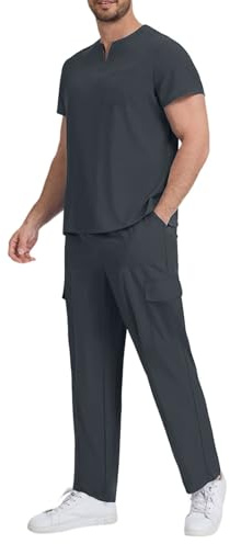 HAOLEI Divisa Infermiere Uomo Divisa Sanitaria Set con Casacca e Pantalone Sanitaria Uniformi Infermiera Ospedaliere con Cordoncino Camice Medico Uomo Set Uniforme Maglia Frontale & Pantaloni