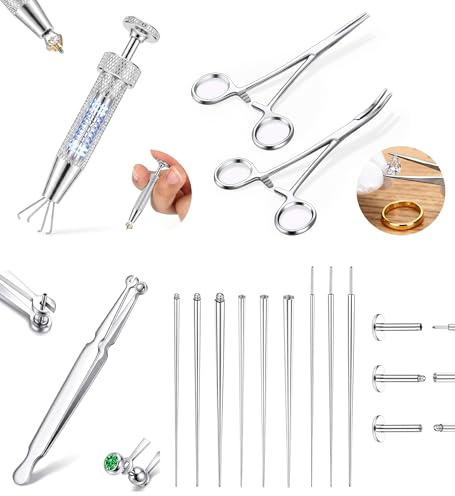 MILACOLATO 13/17 Stück Piercing Taper Set 14G/16G/18G/20G Piercing Kugel Aufdreher Chirurgenstahl Einführhilfe Zubehör Piercingzange für Pircingssets ohr Nasenpiercing Nippelpiercing Lippenpiercing-AS