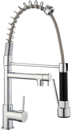 Professional Pre-Rinse Hand Spray Mixer Tap Unit, Heavy Duty Commercial Kitchen Single Lever Monobloc Tap with Pull Out Spray and 360 Degree Swivel