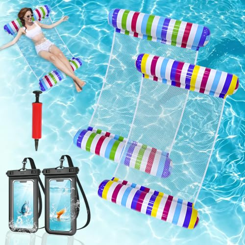Colchoneta Piscina Adultos, 2Pcs Flotadores Piscina para Adultos, 4 en 1 Hamaca Piscina, Hamaca de Agua Flotante, Hinchables para Piscina para Playa Mar Vacaciones(130x70cm)