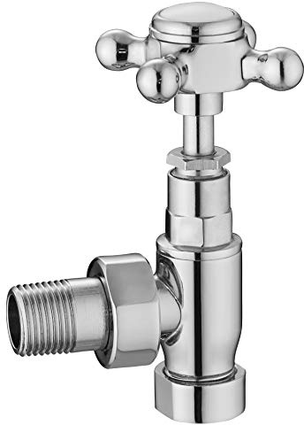 MILANO Chrome Angled Heated Towel Rail Radiator Valves Crosshead Handles