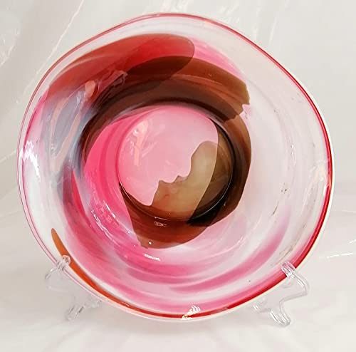 Oberstdorfer Glashütte Schale Grosse farbige Glasschale rosa beige Weiss marmoriert Kristallglasschale mundgeblasen Durchmesser ca. 28 cm Höhe ca. 7 cm