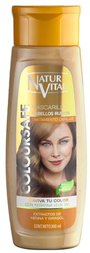 NaturVital - Mascarilla de Pelo ColourSafe, Sin Sulfatos ni Parabenos, para Cabellos Rubios, con Keratina Vegetal, Aporta Brillo y Protege el Color, para Mujeres, 300 ml