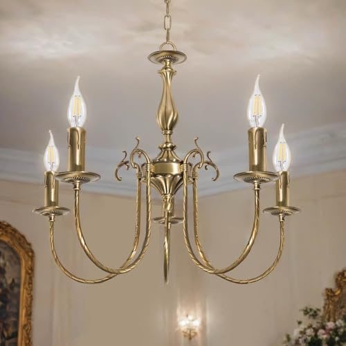 Licht-Erlebnisse Premium Kronleuchter Hängeleuchte aus Messing bronziert Jugendstil E14 bis 60W 230V Wohnzimmer Esszimmer Lampe Leuchte Beleuchtung innen Pendelleuchte Pendellampe Hängelampe