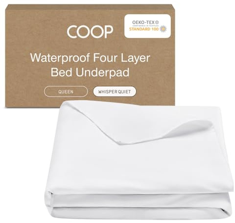 Coop Home Goods Waterproof Four Layer Bed Underpad for Incontinence, Queen, Washable Mattress Pad, Reusable Waterproof Mattress Cover, Bed Pads for Adults, Seniors, Children, Pets, Queen (60x39.5)