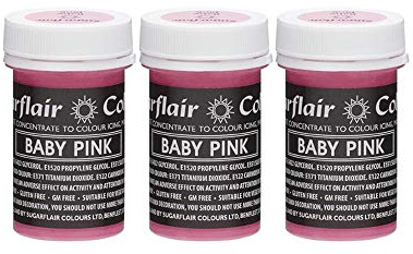 Sugarflair Baby Pink Pastel Food Colouring Paste, Highly Concentrated for Use with Sugar Pastes, Buttercream, Royal Icing or Cake Mix, Subtle Colour Dye - 25g (Pack of 3)