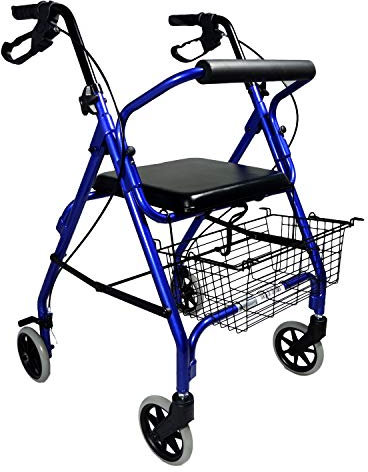 Deambulatore in Alluminio Ultraleggero con 4 ruote Pieghevole con Cestino e Porta Bastone