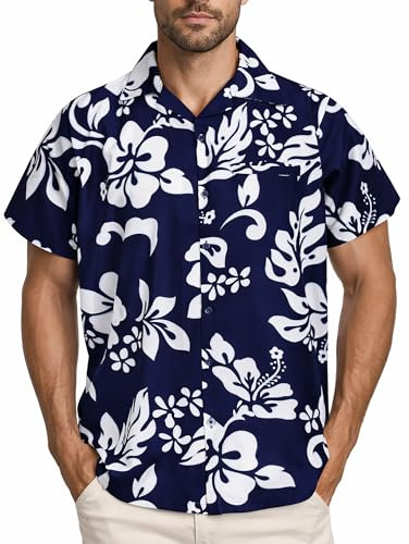 King Kameha Grandes Tailles Chemise hawaïenne Homme Manches Courtes – Chemise d’été Aloha avec imprimé da Hibiscus, légère et Facile d’Entretien