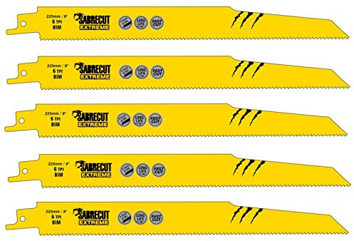 SabreCut 5pcs SCRS1110DF_5 225mm 6 TPI S1110DF Säbelsägeblätter | Langlebige Bi-Metall-Konstruktion schneidet schnell und sauber Holz, Metall und nagelhaltiges Holz