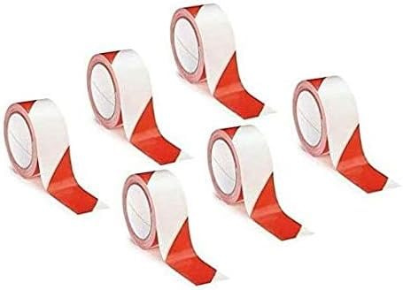 G SET 6 ROTOLI NASTRO SEGNALETICO SEGNALAZIONE NON ADESIVO BIANCO ROSSO 48mmX50mt.