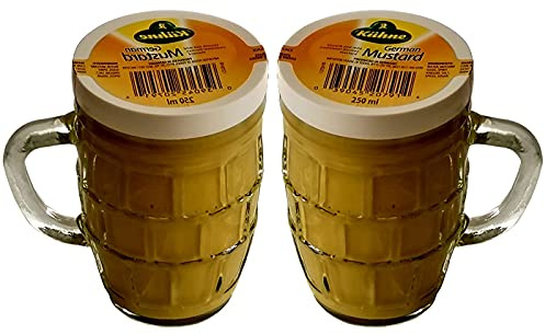 Kuhne Traditional Smooth & Mild German Mustard in Beer Mug Glass Jar 250 ml x 2