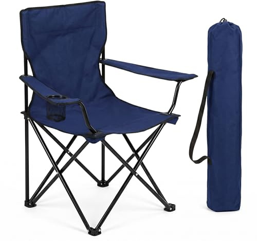 FINE GARDEN Camping Chair With Cary Bag, Lightweight Folding Camping Chair with Cup Holder, Comfortable Design Chairs with Armrests For Outdoor, Professional Travel & Garden Seating (1, Blue)