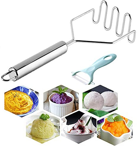 Kartoffelstampfer, EdelstahlKüchengeräte,GewellterKartoffelstampfer Kartoffelstampfer MitGriff,StampferfürGemüse,Kartoffelbrei,Gourmet-stampfer Einfach Zu Reinigen Und Zu Verwenden (Wellig)