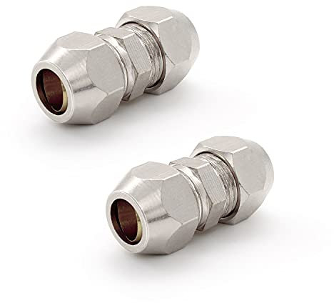 SRJQXH 2 Pezzi 8 MM Aria Tubo Raccordo, Argento Compressione, Rame Nichelato Doppio Raccordo, Adatto per Tubazioni e Compressori D'aria