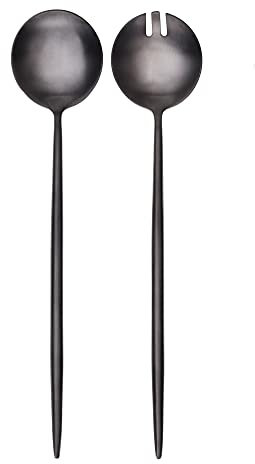 GRÄWE Salatbesteck, schwarz, Edelstahl, groß, Salatgabel, Servierlöffel, spülmaschinengeeignet, Serie Provence, matt