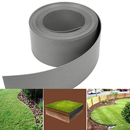 Jiubiaz Rasenkante Kunststoff Grau 25 m (100/2 mm) Beeteinfassung Beetumrandung Mähkante Gartenumrandung für Kurven Blumenbeet Umrandung unsichtbar