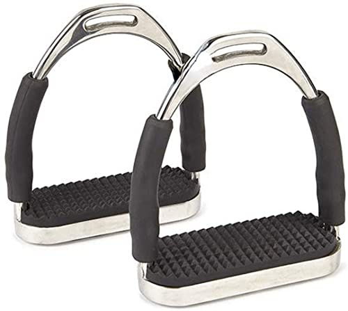 PUMEXFE Horse Flexible Safety Polish Stirrups Stainless Steel English Saddle Stirrups Iron Pads Knee Ankle Stress Pain Relief (4 1/2 Inch)