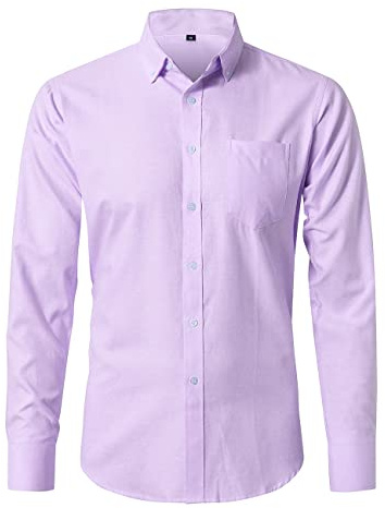 JEETOO Homme Chemise à Col Officier Manches Longues de Couleur Unie Oxford (T-Violet, Large)