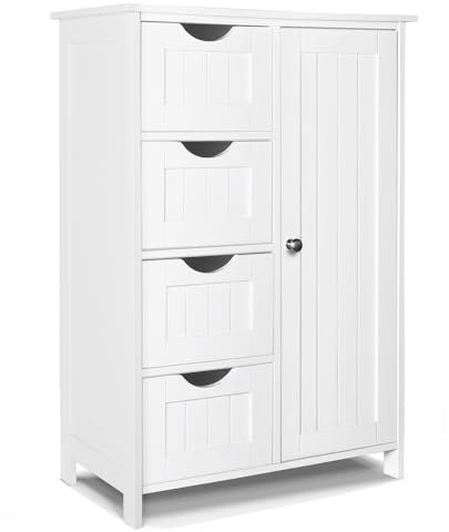vounot Badrumsskåp förvaringsskåp med låda och justerbar hylla garderob med dörrorganisatör förvaringsskåp för vardagsrum, kök, sovrum, 30 x 55 x 82 cm, vit