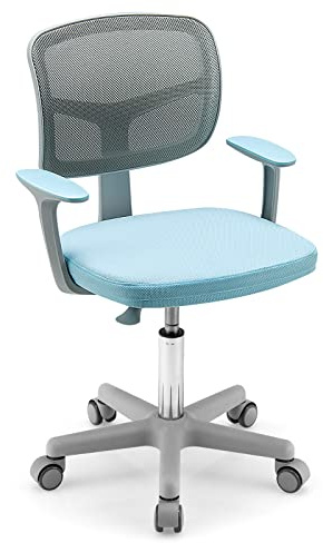 SOARS Schreibtischstuhl Kinder, 360° Drehstuhl mit 40-54cm höhenverstellbarer Sitzhöhe, Bürostuhl Kinder mit Rückenlehne, Armlehnen & Rädern, Jungendstuhl für Kinder von 3-10 Jahre alt (Blau)