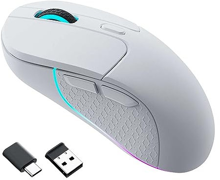 Keychron M3 Ratón de Juego óptico Inalámbrico, Sensor PixArt Paw 3395, 26000 dpi 2.4 GHz/Bluetooth 5.1, Retroiluminación LED RGB, 80g Botón Macro Programable Ligero para Windows PC/Mac - Blanco