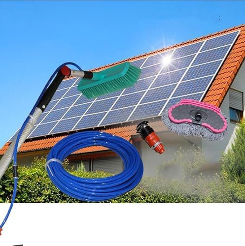 Teleskopstange WasserfüHrend 2.5m-8m, Fensterputzer mit Teleskopstiel, Teleskopstange Dachreinigung mit Doppelt BüRste, für Photovoltaik Sonnenkollektoren, Fenster