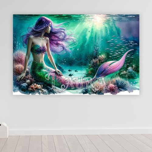 timalo Poster personalisiert mit Namen | 80 x 61 cm Meerjungfrau, Unterwasser, Fantasie | Gamer Bild für die Wand Jugendzimmer Gaming Motiv für Teenager Jungen und Mädchen Zimmer