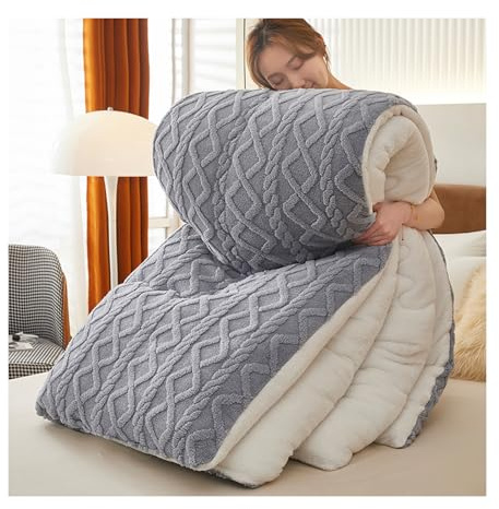 HonunG Trapunta Invernale, Coperta in Cashmere, Coperta Pesante per Letto,Coperta Spessa Super Morbida di Lusso Spessa Soffice e Calda Trapunta Reversibile per la Camera (Grigio,180x220cm/4.5kg)