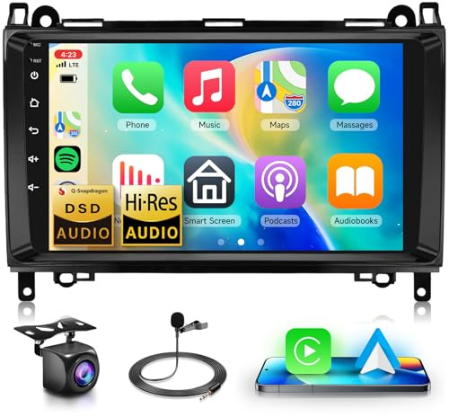 【8 Kern 4+64G】 Qualcomm Snapdragon Autoradio Carplay für Mercedes Benz B200 W169 W245 W639 Sprinter Vito Viano, 9 Zoll Android Autoradio mit Android Auto/Bluetooth 5.1/RDS/FM/DSP/SWC/GPS/WiFi