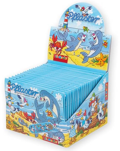 Lutz Mauder Kinder Pflaster Display Set mit 20 Pflasterbriefchen Am Meer mit je 10 Pflastern in 2 Größen (200 Einzelpflaster), Kita, Kindergarten, Arzt, Hort, Erzieher, Geburtststag, Gastgeschenk