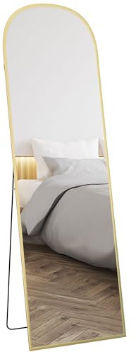 HOMCOM Espejo de Cuerpo Entero Espejo de Pie 50x170 cm Independiente o Pared con Marco de Aleación de Aluminio y Soporte para Sala Dormitorio Baño Dorado