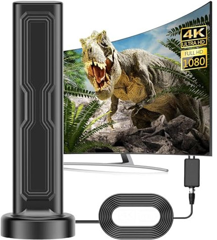 Antena Interior y Exterior de 480KM Con Amplificador - HDTV Portátil Con Recepción de 360° - Compatible Con TV 4K 1080P y Todos los Televisores