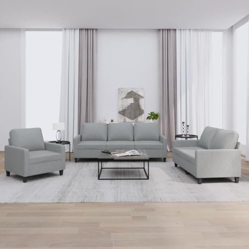 Homgoday 3-TLG. Sofagarnitur mit Kissen Wohnzimmersofa Sofa Couch Loungesofa Gästesofa, Designsofa Couchgarnitur Sitzmöbel Modern für Wohnzimmer, Schlafzimmer, Büro Hellgrau Stoff