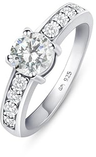 Amberta Verlobungsringe Sterling Silber 925 mit Zirkonia | Verlobungsringe Damen Silber | Ewigkeitsring Silber | Solitärring Silber Frauen