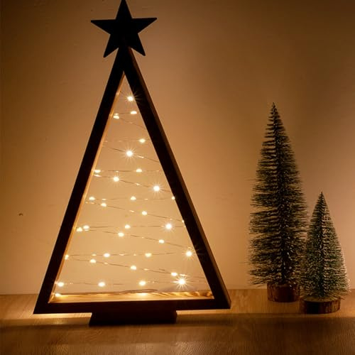 Weihnachtsbäume aus Holz mit Lichtern, LED Tannenbaum Lampe Lichterkette | beleuchtet Weihnachtsbeleuchtung Baum Lichter, Weihnachtsdeko für Wohnzimmer, Büro, Esszimmer,Kaminsims (39,5 x 24 cm)