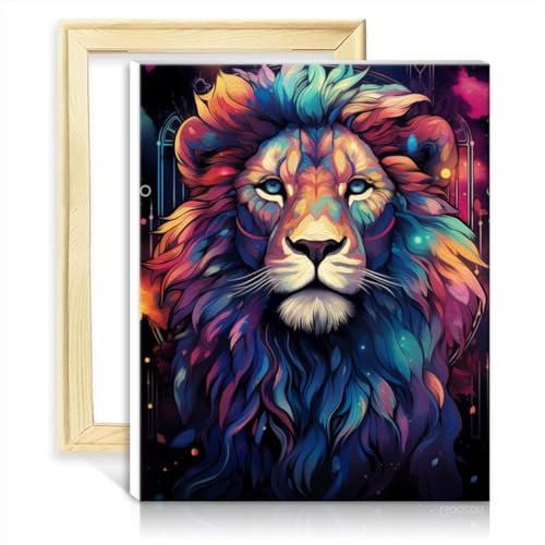 LiHEQING Ölgemälde-Set auf Leinwand, galaktischer Löwe, Ölgemälde-Set für Kinder, Anfänger, Bilder für die Wanddekoration zu Hause, ohne Rahmen (60 x 75 cm)