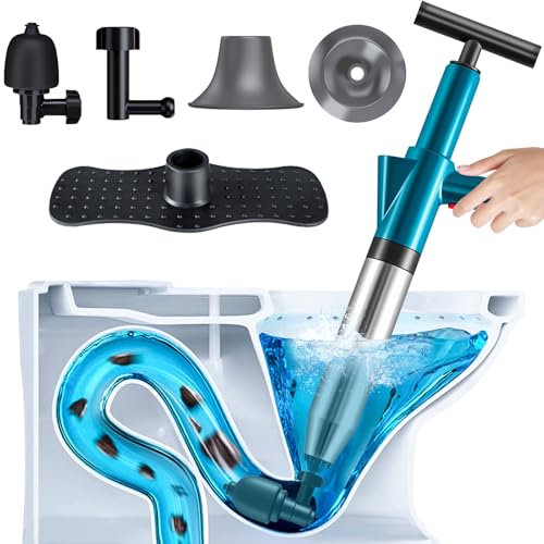 High Pressure Toilet Unblocker, Heavy Duty Plunger- Stainless Steel Drain Cleaner, Pneumatic Floor Drain Unclogging Tool for Quick and Effective Pipe Dredging in Kitchens, Bathrooms,and Various Sinks