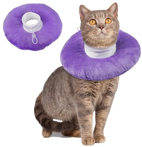 Katze Kragen Weich, Kragen Donut Leckschutz Halskragen Katze Schutzkragen Weich Wiederherstellung Katzenhalsband nach Operation(Lila, M)