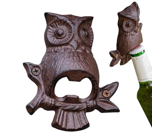 Décapsuleur mural hibou en fonte, décoration nautique décorative, design antique robuste, moulage en sable (3,5 x 12,9 x 10,94 cm), idéal pour une utilisation à la maison, bar ou jardin