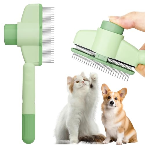 Katzenkamm Hundekamm Tierhaarentfernungswerkzeug Flohkamm für Katzen und Hund Läusekamm Katzenbürste mit Entriegelungsknopf Selbstreinigend mit langen & kurzen Edelstahl-Metallzähnen für Haarausfall