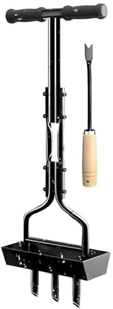 Rasenlüfter Aerifizierer mit Ablageschale und Gartenwerkzeuge, T-Griff Rasenspecht Handvertikutierer, Manueller Rasenaerifizierer für Gartenpflege, Robustes Unkrautstecher Set mit Fußpedal(2 kg)