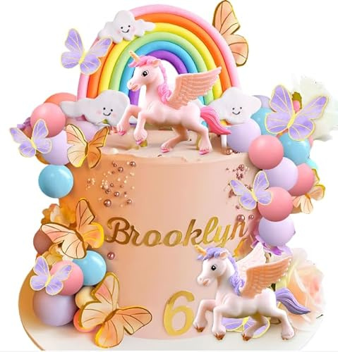 LaVenty pony unicorn cake topper rainbow butterflies cake decoration | pony unicorn cake topper rainbow butterflies cake decoration unicorn balls birthday decoration for girls